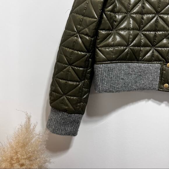 GARBE LUXE Catherine Puffer Cropped Quilted Jacket Size L Army Green - Picture 8 of 13